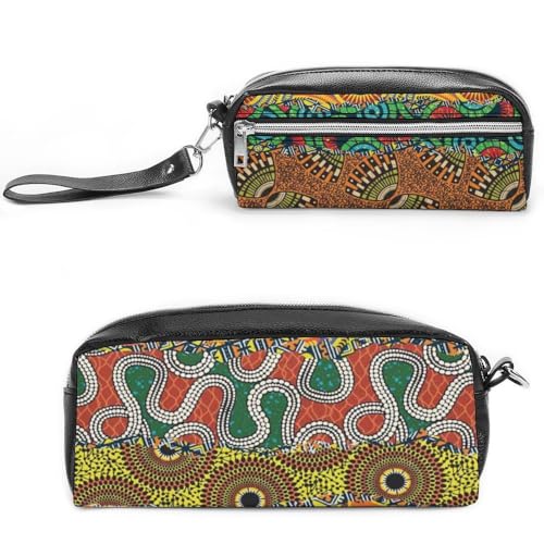 Cmagnifico Leder-Federmäppchen, afrikanisches Patchwork-Muster, Schreibwaren-Tasche als Federmäppchen für Büro und Schule, Geschäftsreisetasche oder kleine Werkzeugbox, Make-up-Tasche von Cmagnifico