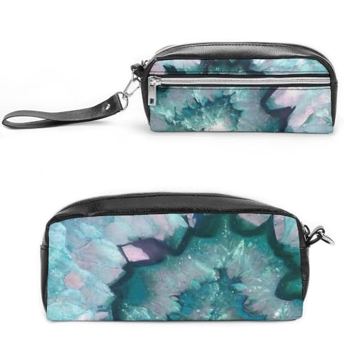 Cmagnifico Leder-Federmäppchen, blaugrüner Achat, Schreibwaren-Tasche als Federmäppchen für Büro und Schule, Geschäftsreisetasche oder kleine Werkzeugbox, Make-up-Tasche von Cmagnifico