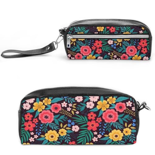 Cmagnifico Leder-Federmäppchen, buntes Blumenmuster, Schreibwaren-Tasche als Federmäppchen für Büro und Schule, Geschäftsreisetasche oder kleine Werkzeugbox, Make-up-Tasche von Cmagnifico