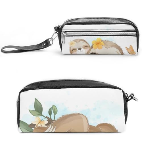 Cmagnifico Leder-Federmäppchen, entzückendes kleines Faultier-Schreibwaren-Tasche als Federmäppchen für Büro und Schule, Geschäftsreisetasche oder kleine Werkzeugbox, Make-up-Tasche von Cmagnifico