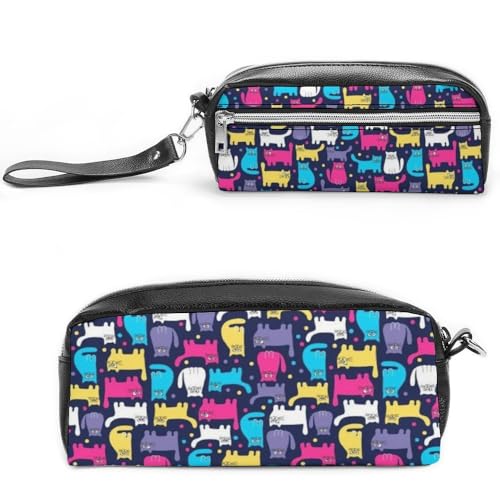 Cmagnifico Leder-Federmäppchen, flippige Katzen-Schreibwaren-Tasche als Federmäppchen für Büro und Schule, Business-Reisetasche oder kleine Werkzeugbox, Make-up-Tasche von Cmagnifico