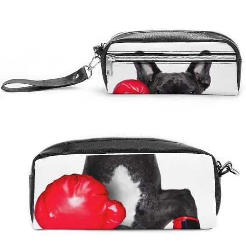 Cmagnifico Leder-Federmäppchen, französische Bulldogge, Boxer-Schreibwaren-Tasche als Federmäppchen für Büro und Schule, Business-Reisetasche oder kleine Werkzeugbox, Make-up-Tasche von Cmagnifico
