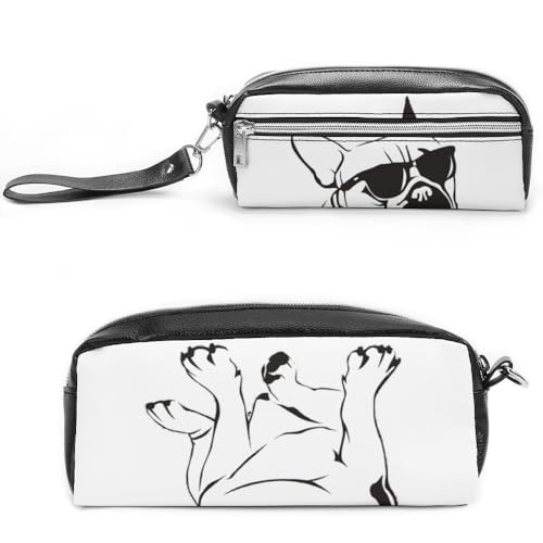 Cmagnifico Leder-Federmäppchen, französische Bulldogge, Schreibwaren-Tasche als Federmäppchen für Büro und Schule, Geschäftsreisetasche oder kleine Werkzeugbox, Make-up-Tasche von Cmagnifico