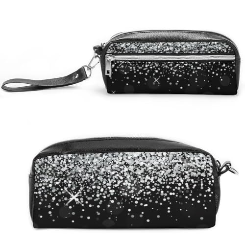 Cmagnifico Leder-Federmäppchen, glänzendes silberfarbenes Glitzer-Schreibwarenetui als Federmäppchen für Büro und Schule, Business-Reisetasche oder kleine Werkzeugbox, Make-up-Tasche von Cmagnifico