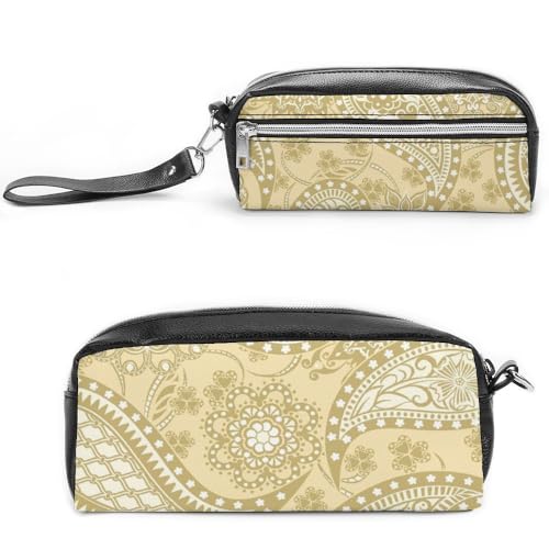 Cmagnifico Leder-Federmäppchen, goldfarbenes Paisley-Muster, Schreibwaren-Tasche als Federmäppchen für Büro und Schule, Business-Reisetasche oder kleine Werkzeugbox, Make-up-Tasche von Cmagnifico