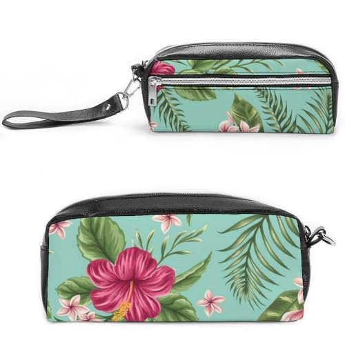 Cmagnifico Leder-Federmäppchen, hawaiianische tropische Blätter, Blumen, Schreibwaren-Tasche als Federmäppchen für Büro und Schule, Geschäftsreise oder kleine Werkzeugbox, Make-up-Tasche von Cmagnifico