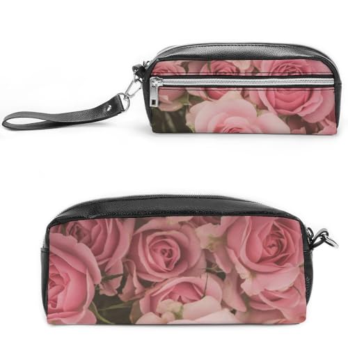 Cmagnifico Leder-Federmäppchen, hellrosa Rose, Schreibwaren-Tasche als Federmäppchen für Büro und Schule, Geschäftsreisetasche oder kleine Werkzeugbox, Make-up-Tasche von Cmagnifico