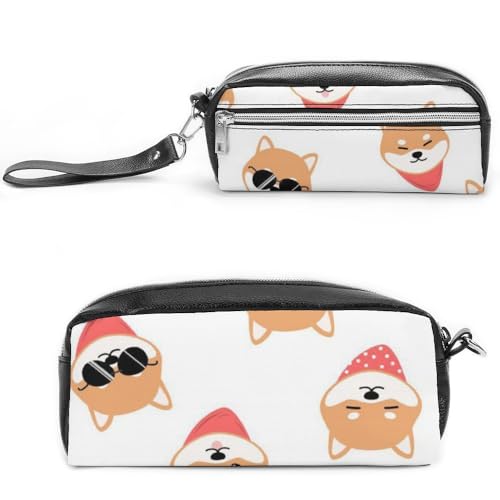 Cmagnifico Leder-Federmäppchen, hübsches Shiba Lnu DogSchreibwaren-Tasche als Federmäppchen für Büro und Schule, Geschäftsreise oder kleine Werkzeugbox, Make-up-Tasche von Cmagnifico