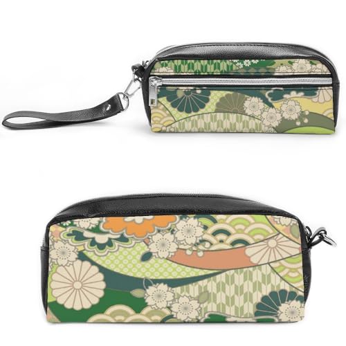 Cmagnifico Leder-Federmäppchen, japanisches Muster, Schreibwaren-Tasche als Federmäppchen für Büro und Schule, Business-Reisetasche oder kleine Werkzeugbox, Make-up-Tasche von Cmagnifico