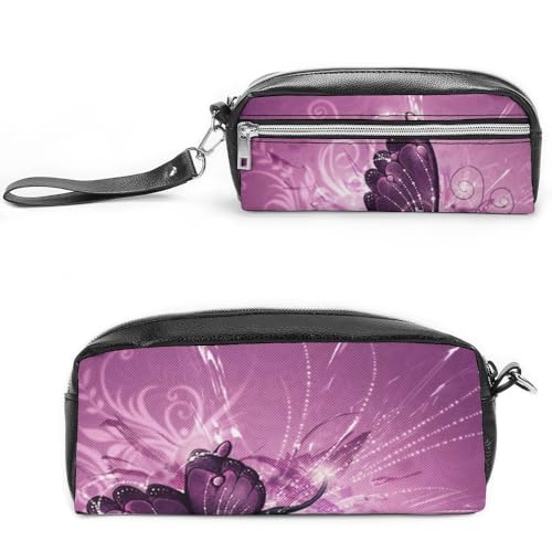 Cmagnifico Leder-Federmäppchen, lila Schmetterling, ArtStationery Tasche verwendet als Federmäppchen für Büro und Schule, Geschäftsreisetasche oder kleine Werkzeugbox, Make-up-Tasche von Cmagnifico