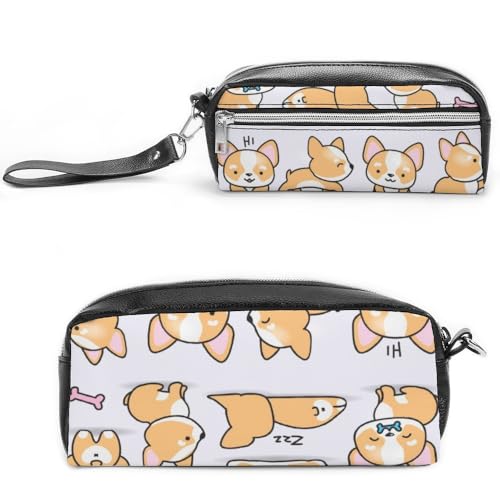 Cmagnifico Leder-Federmäppchen, lustige CorgiStationery Tasche als Federmäppchen für Büro und Schule, Business-Reisetasche oder kleine Werkzeugbox, Make-up-Tasche von Cmagnifico
