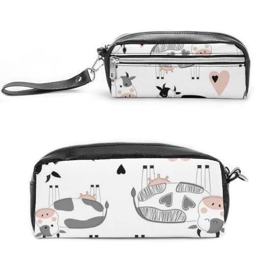 Cmagnifico Leder-Federmäppchen, niedliche Rinder-Kuh-Schreibwaren-Tasche als Federmäppchen für Büro und Schule, Geschäftsreisetasche oder kleine Werkzeugbox, Make-up-Tasche von Cmagnifico