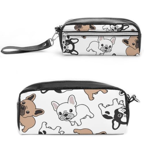 Cmagnifico Leder-Federmäppchen, niedliche französische Bulldogge, Schreibwaren-Tasche als Federmäppchen für Büro und Schule, Geschäftsreisetasche oder kleine Werkzeugbox, Make-up-Tasche von Cmagnifico
