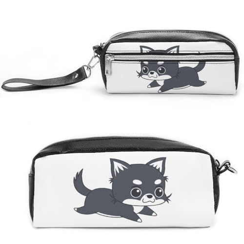 Cmagnifico Leder-Federmäppchen, niedlicher Chihuahua-Hund, Schreibwaren-Tasche als Federmäppchen für Büro und Schule, Geschäftsreisetasche oder kleine Werkzeugbox, Make-up-Tasche von Cmagnifico