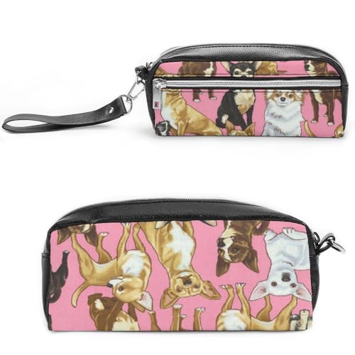 Cmagnifico Leder-Federmäppchen, niedlicher Chihuahua-Schreibwaren-Tasche, verwendet als Federmäppchen für Büro und Schule, Business-Reisetasche oder kleine Werkzeugbox, Make-up-Tasche von Cmagnifico