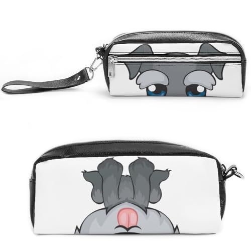 Cmagnifico Leder-Federmäppchen, niedlicher Schnauzer-Hund, Schreibwaren-Tasche als Federmäppchen für Büro und Schule, Business-Reisetasche oder kleine Werkzeugbox, Make-up-Tasche von Cmagnifico