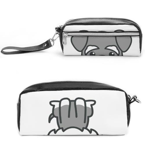 Cmagnifico Leder-Federmäppchen, niedlicher Schnauzer-Hund, Schreibwaren-Tasche als Federmäppchen für Büro und Schule, Business-Reisetasche oder kleine Werkzeugbox, Make-up-Tasche von Cmagnifico