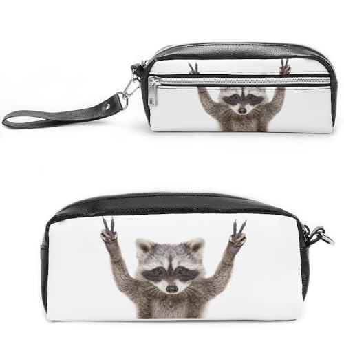 Cmagnifico Leder-Federmäppchen, niedlicher Waschbär-Schreibwarenbeutel als Federmäppchen für Büro und Schule, Business-Reisetasche oder kleine Werkzeugbox, Make-up-Tasche von Cmagnifico