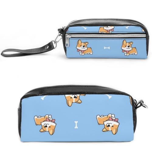 Cmagnifico Leder-Federmäppchen, niedlicher walisischer Corgi-Hund, Schreibwaren-Tasche als Federmäppchen für Büro und Schule, Geschäftsreise oder kleine Werkzeugbox, Make-up-Tasche von Cmagnifico
