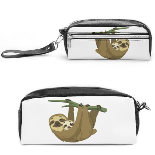 Cmagnifico Leder-Federmäppchen, niedliches Regenwald-Faultier-Schreibwaren-Tasche als Federmäppchen für Büro und Schule, Geschäftsreisetasche oder kleine Werkzeugbox, Make-up-Tasche von Cmagnifico