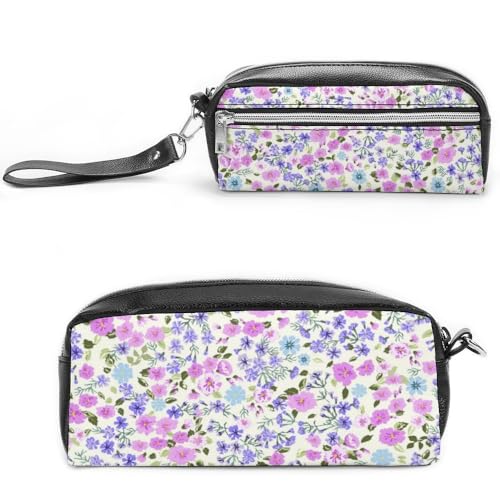 Cmagnifico Leder-Federmäppchen, rosa und lila Blumen, Schreibwaren-Tasche als Federmäppchen für Büro und Schule, Geschäftsreisetasche oder kleine Werkzeugbox, Make-up-Tasche von Cmagnifico