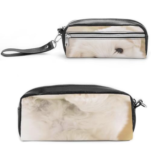 Cmagnifico Leder-Federmäppchen, schöne Malteser-DogSchreibwaren-Tasche als Federmäppchen für Büro und Schule, Business-Reisetasche oder kleine Werkzeugbox, Make-up-Tasche von Cmagnifico