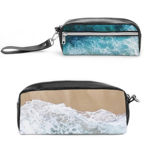 Cmagnifico Leder-Federmäppchen, schöne Ozeanwellen, Schreibwaren-Tasche als Federmäppchen für Büro und Schule, Business-Reisetasche oder kleine Werkzeugbox, Make-up-Tasche von Cmagnifico