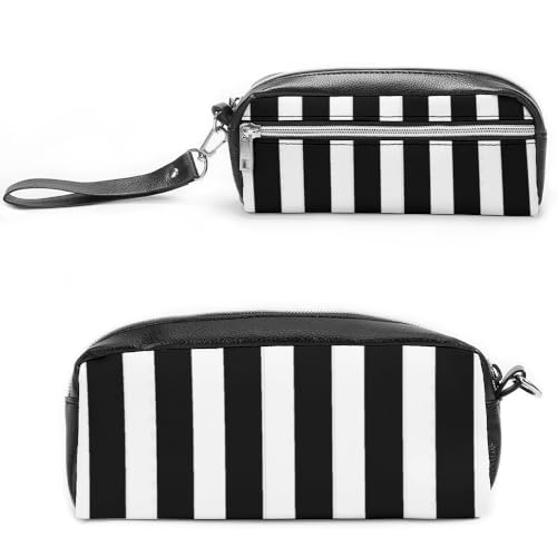 Cmagnifico Leder-Federmäppchen, schwarz gestreift, Schreibwaren-Tasche als Federmäppchen für Büro und Schule, Business-Reisetasche oder kleine Werkzeugbox, Make-up-Tasche von Cmagnifico