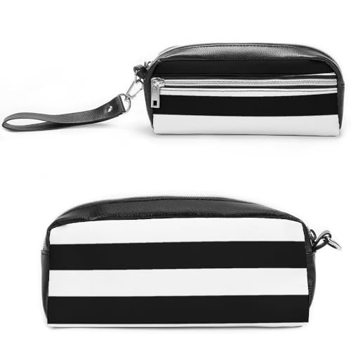 Cmagnifico Leder-Federmäppchen, schwarz gestreift, Schreibwaren-Tasche als Federmäppchen für Büro und Schule, Business-Reisetasche oder kleine Werkzeugbox, Make-up-Tasche von Cmagnifico