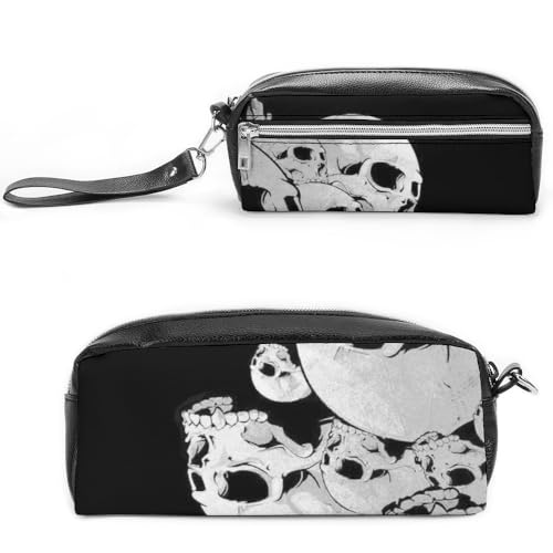 Cmagnifico Leder-Federmäppchen, schwarze Totenkopf-Schreibwaren-Tasche als Federmäppchen für Büro und Schule, Business-Reisetasche oder kleine Werkzeugbox, Make-up-Tasche von Cmagnifico