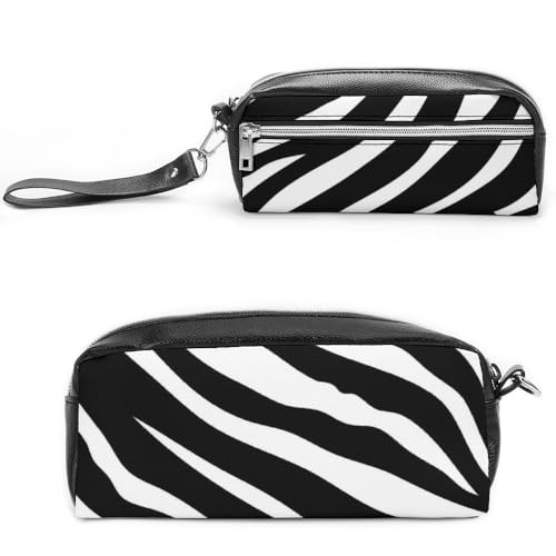 Cmagnifico Leder-Federmäppchen, schwarzes ZebraSchreibwaren-Tasche als Federmäppchen für Büro und Schule, Business-Reisetasche oder kleine Werkzeugbox, Make-up-Tasche von Cmagnifico