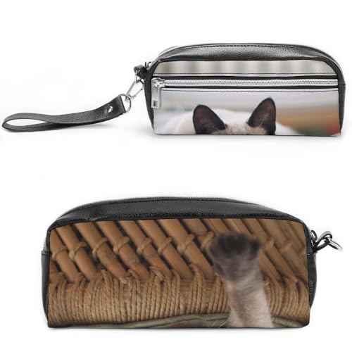 Cmagnifico Leder-Federmäppchen, siamesische thailändische Katze, MandalaSchreibwaren-Tasche als Federmäppchen für Büro und Schule, Geschäftsreise oder kleine Werkzeugbox, Make-up-Tasche von Cmagnifico