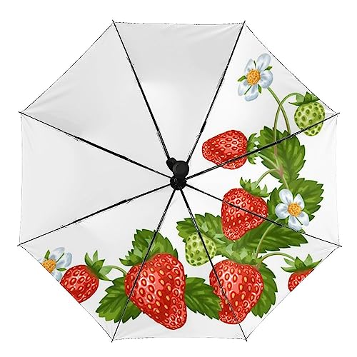 Cmagnifico Regenschirm, Erdbeer-Automatik-Regenschirm, automatisches Öffnen, 3-fach gefalteter Regenschirm für Damen und Herren, erdbeere, Einheitsgröße von Cmagnifico