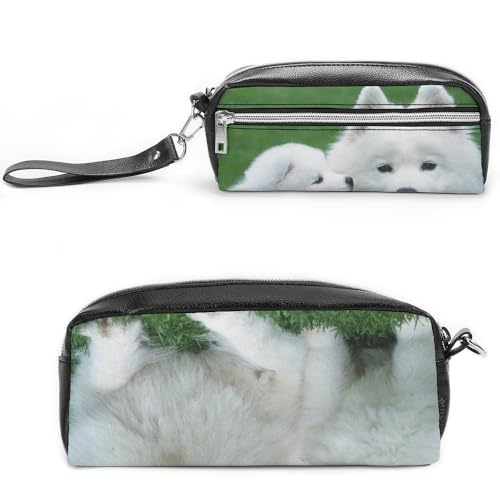 Cmagnifico Samoyed DogStationery Federmäppchen aus Leder als Federmäppchen für Büro und Schule, Business-Reisetasche oder kleine Werkzeugbox, Make-up-Tasche von Cmagnifico