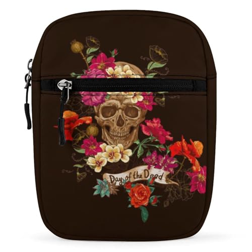 Cmagnifico Umhängetasche, Floral Sugar Skull Day of the Dead Crossbody Bag, Multi Purpose Small Satchel for Work Business Travel von Cmagnifico
