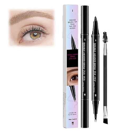 2-in-1-Dual-End-Augenbrauenstift mit Pinsel, Wasserdichtes 3D-Microblading-Augenbrauenstift mit Mikrogabeltip und präzise Bürstenstöcke, langlebig für realistische natürliche Striche (Black) von Cmeilau