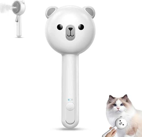 Catosnap Haustierdampfsprühpinsel, Ein-Knopf-Selbstverpackung und hydratisierte glänzende Pinsel pelzige,ein Klick-Knopf Massage lang oder kurz locker haarig und erfrischt, Haustierfell weich (White) von Cmeilau