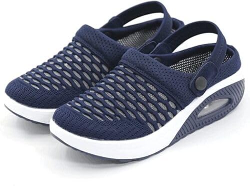 Cmeilau Orthopädische Clogs für Damen, Mesh, atmungsaktiv, Slip-On-Wanderschuhe, Keilabsatz, leichte Strandschuhe, lässige halbe Hausschuhe, Unterstützung zur Reduzierung des Rücken- und Kniedrucks von Cmeilau