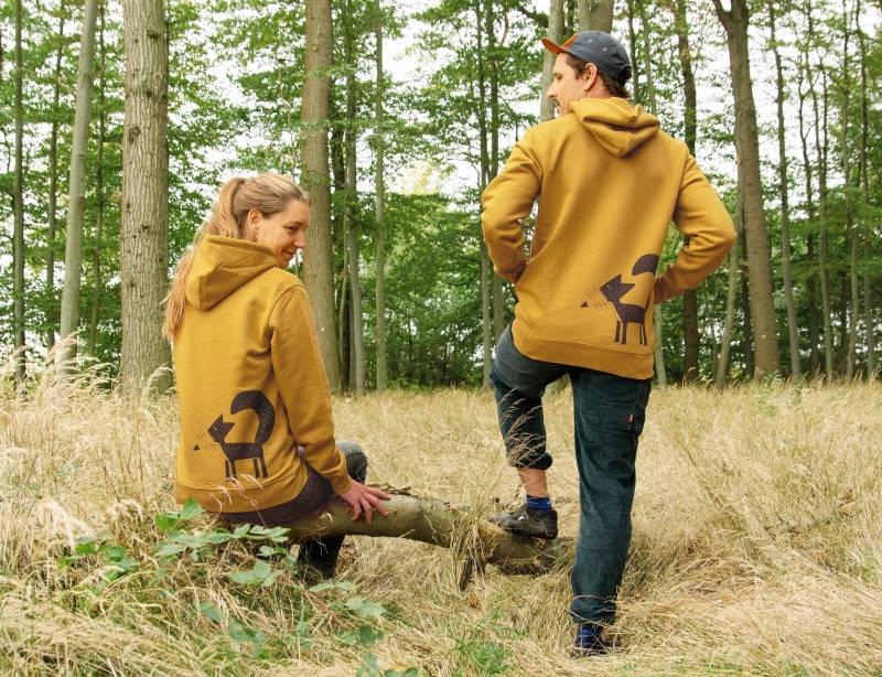 Bio Hoodie Unisex Franzi Fuchs in Ochre Für Männer Und Frauen/Kapuzenpullover Herren Gelb von Cmig