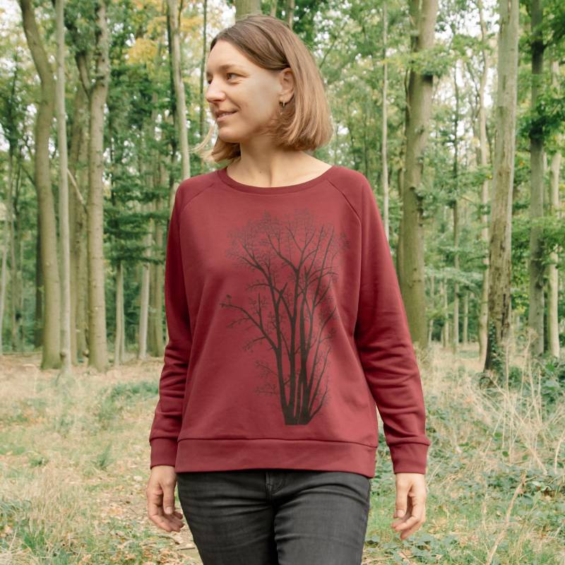 Handbedrucktes Sweatshirt Damen "Erle Mit Elster"/Hippie Pullover Vogel Yoga Sweatshirts Damen/ Siebdruck Baum von Cmig