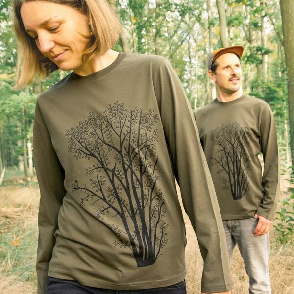 Cmig Erle mit Elster Langarmshirt unisex in khaki von Cmig