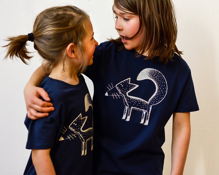 Kinder T-Shirt Franzi Fuchs Blau Aus Biobaumwolle von Cmig