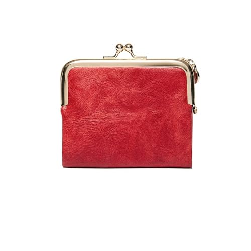 Cmis Kbei Damen-Geldbörse, klein, kompakt, zweifach gefaltet, Leder, Vintage-Münzgeldbörse mit Reißverschluss und Kussschloss, rot, 2PCS Cmis Kbei Damen-Geldbörse, klein, kompakt, zweifach gefaltet, Leder, Vintage-Münzgeldbörse mit Reißverschluss und Kussschloss, rot, 2PCS von Cmis Kbei
