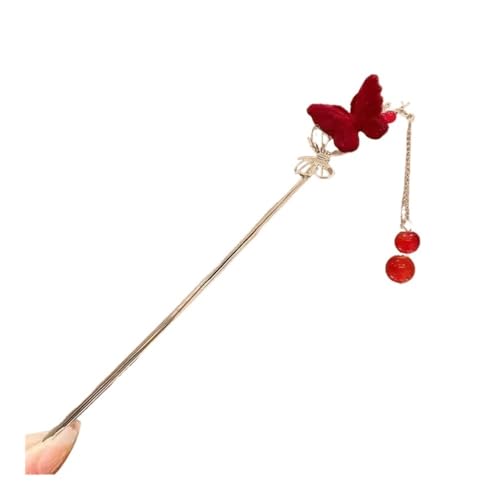 Cmis Kbei Damen-Haarnadel im nationalen Stil, elegant, Haarschmuck, chinesische rote Rose, Beflockung, Antik (03) von Cmis Kbei