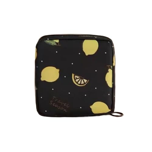 Cmis Kbei Damenbinden Tampon-Aufbewahrungstasche, tragbar, wasserdicht, Organizer-Tasche, Cartoon-Muster, 3 Stück, Schwarze Zitrone, Einheitsgröße von Cmis Kbei