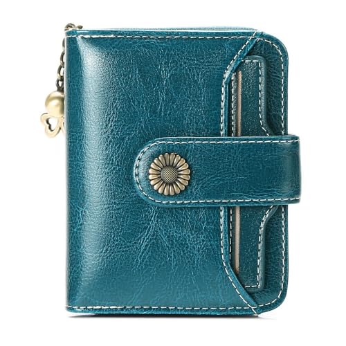 Cmis Kbei Echtes Leder Damen Reißverschluss Geldbörse Damen Kurz Multi Funktions Mini Zero Geldbörse Führerschein Geldbörse, blau - peacock blue, Einheitsgröße von Cmis Kbei