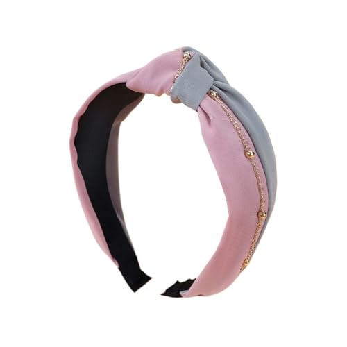Cmis Kbei Haarband mit Farbblockknoten, einfache Stoffkette, Haarkarten, modisches Mädchen gekräuseltes Haarband (Rosa + Grau) von Cmis Kbei