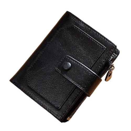 Cmis Kbei Herren-Geldbörse aus oberster Schicht Rindsleder, Retro, lässig, Anti-Diebstahl und Anti-Bürsten-Reißverschluss, Kleingeldbörse mit mehreren Schlitzen, Schwarz , Einheitsgröße von Cmis Kbei
