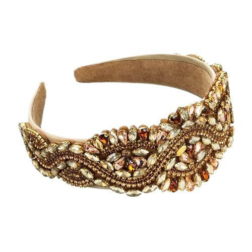 Cmis Kbei Luxuriöses barockes, super blinkendes Edelstein-Stirnband, modischer Haarschmuck für Damen, voller Diamant, breite Krempe, Haarreifen (Champagner) von Cmis Kbei