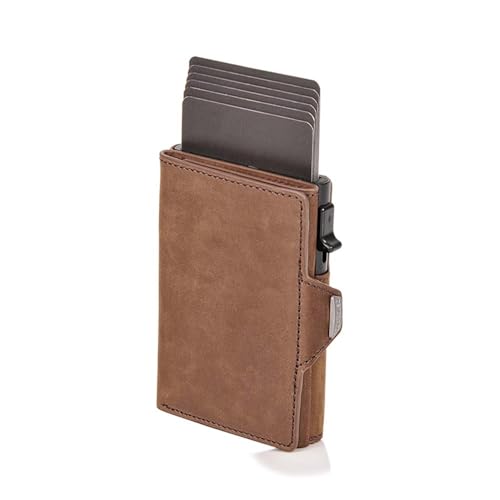 Cmis Kbei Vintage Crazy Horse Leder Herren Geldbörsen RFID-Schutz Mini Metall Geldbörse Reißverschluss Münzfach für Männer und Frauen, braun, Einheitsgröße von Cmis Kbei